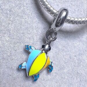 Enamel Turtle Charm Bead Blue‎ Yellow Orange Silver Dangle Charm Fits Pandora